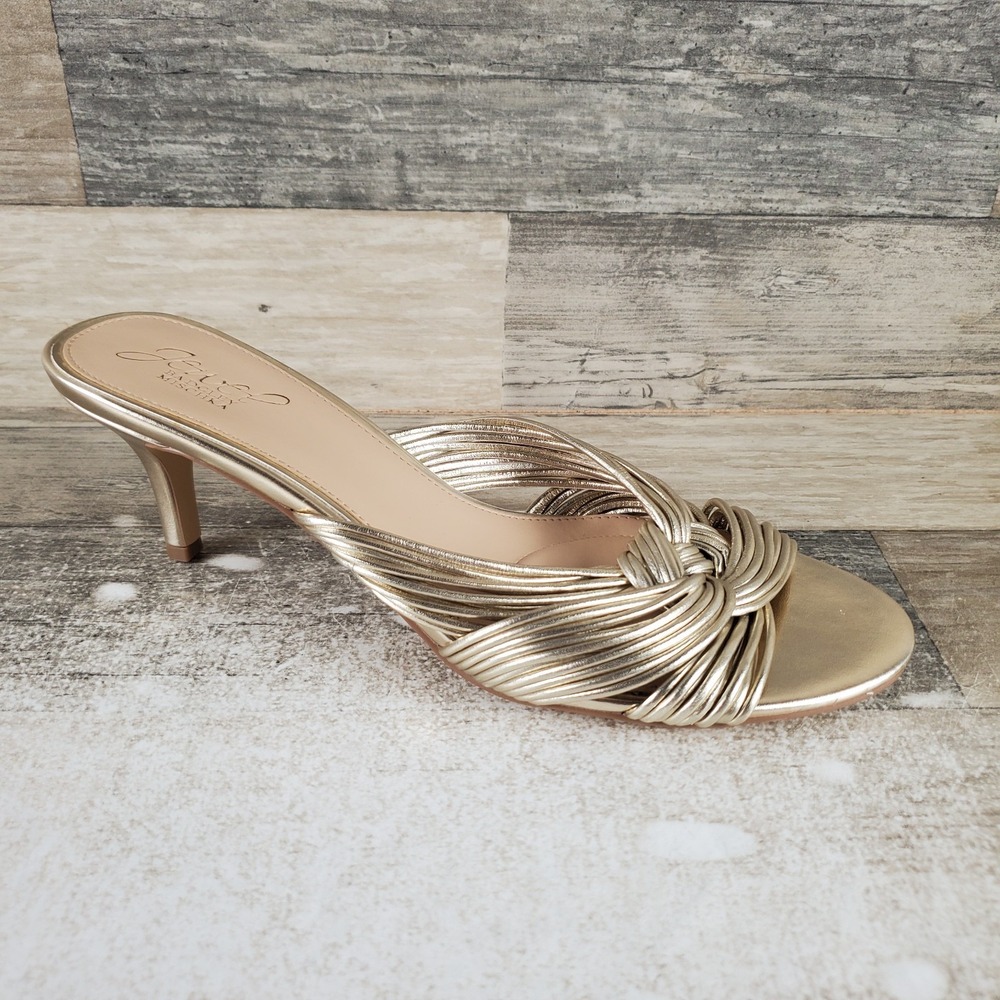 Jewel Badgley Mischka Mia Womens Slide Sandals Sz 9 Light Gold Twisted Leather